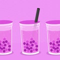 Sweet Tapioca Pearls Drinks: Flat Illustration of Purple Cartoon Boba - Vector Style