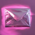Illustration of a purple envelope on a pink background. 3D rendering