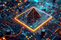 Illustration of a pyramid on a circuit board, symbolizing the fusion of technology and engineering in a digital context, Ai Royalty Free Stock Photo