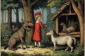 Illustration of a quaint village scene from a Brothers Grimm tale. Generative AI