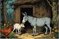 Illustration of a quaint village scene from a Brothers Grimm tale. Generative AI