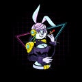 Retro Futuristic Cyberpunk Rabbit Bunny Girl Smoking Royalty Free Stock Photo