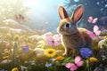 Illustration of a rabbit in a serene meadow