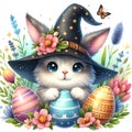 Rabbit wizard digital watercol Royalty Free Stock Photo