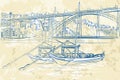 Illustration of rabelo boats in Porto, Portugal