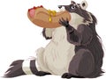 Funny Raccoon Eats Hotdog