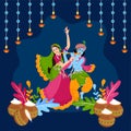 Illustration of Radha krishna dancing with each other in celebration of Happy janmashtami and holi celebration festival of india Royalty Free Stock Photo