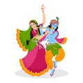 Illustration of Radha krishna dancing rasleela with each other. Happy janmashtami and holi celebration. God of love and peace