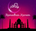 Ramadan kareem with silhouette mosque