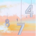 Illustration of random numbers in the cloud, hanging in a line from the skye