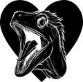 black silhouette of Raptor head with heart sign