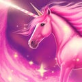Illustration of ravishing pink unicorn with magical sparkle.
