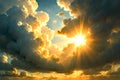 Illustration realistic dramatic cloudspace with warm shine bright among the clouds. Royalty Free Stock Photo