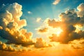 Illustration realistic dramatic cloudspace with warm shine bright among the clouds. Royalty Free Stock Photo