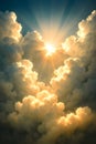 Illustration realistic dramatic cloudspace with warm shine bright among the clouds. Royalty Free Stock Photo