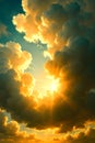 Illustration realistic dramatic cloudspace with warm shine bright among the clouds. Royalty Free Stock Photo
