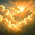 Illustration realistic dramatic cloudspace with warm shine bright among the clouds. Royalty Free Stock Photo