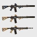 Realistic modern assault rifles set