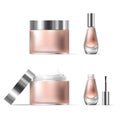 illustration of a realistic style of transparent glass cosmetic containers with open silver lid