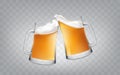 illustration of a realistic style two glass toasting mugs with beer, cheers beer glasses.