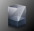 illustration of a realistic, transparent, glass cube isolated on a gray background. Royalty Free Stock Photo