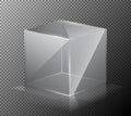 illustration of a realistic, transparent, glass cube isolated on a gray background. Royalty Free Stock Photo