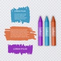 Illustration with realistic Wax Pencils, with highlighter elements and speech bubbles on transparent background. Vector Royalty Free Stock Photo