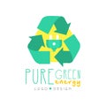 Illustration with recycling symbol and electric plug, logo original design template. Alternative pure energy industry