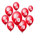 Illustration of red balloons with the percent symbols - business concept Royalty Free Stock Photo