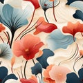 An illustration of red, blue and beige poppy flower mix creating a wallpaper or background for floral and summery themes Royalty Free Stock Photo