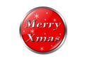 Illustration of red button with Merry Xmas text and snowflakes