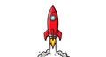 Red Cartoon Rocket Launching with Smoke Plume on White Background Royalty Free Stock Photo