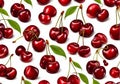 Illustration of red cherries pattern on white background.