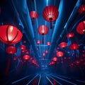 Illustration of red Chinese Futuristic Scenery Lanterns. New Year\'s celebrations