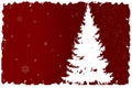 Illustration of a red christmas postcard background with a white fir tree and snow flakes Royalty Free Stock Photo
