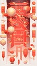 Illustration of red colored Chinese lanterns with inscriptions on white background. Chinese New Year celebrations