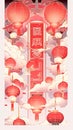 Illustration of red colored Chinese lanterns with inscriptions on white background. Chinese New Year celebrations