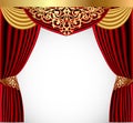 Red curtain with a gold lambrequin and a pictu Royalty Free Stock Photo