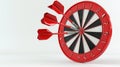 Illustration of red darts hitting a dartboard target icon isolated against a white background. Success in business Royalty Free Stock Photo