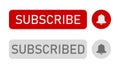 Illustration of red and gray buttons with subscribe, subscribed and notification bell buttons