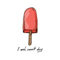 Illustration. Red ice lolly. I wish sweet day. Royalty Free Stock Photo