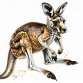 Illustration of a Red Kangaroo in a Watercolor Style on a White Background Royalty Free Stock Photo