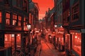 Illustration of Red Light District in amsterdam Created with Generative AI Technology