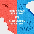 Illustration of Red Ocean and Blue Ocean Strategy Concept business marketing presentation. Blue Ocean compares with Red Ocean. Top