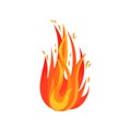 Flat vector icon of red-orange fire. Brightly blazing fire. Symbol of hot temperature. Cartoon element for poster or Royalty Free Stock Photo