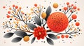 an illustration of a red and orange flower with leaves and berries Royalty Free Stock Photo