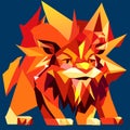 Illustration of a red and orange lion on a dark blue background AI Generated