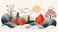 an illustration of red plants and trees in the snow Royalty Free Stock Photo