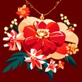 Illustration of a red poinsettia with a gold necklace Generative AI Royalty Free Stock Photo