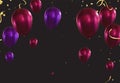 Illustration of red and purple balloons with confetti on black background Royalty Free Stock Photo